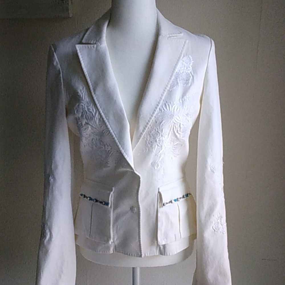 Class Roberto Cavalli White Embroidered Women's Blazer Gorgeous!!!! - Picture 14 of 15